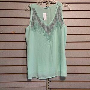 NEW Maurice's Women's Teal Beaded V Neck Sleeveless Tank Top Size L NWT